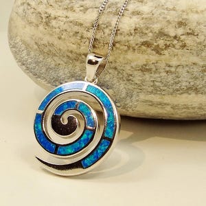 Mother's day gift, spiral pendant, greek spiral pendant,spiral charm, sterling silver, blue opal, greek jewelry