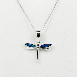 Blue fire opal Dragonfly pendant, Silver 925, Greek Jewelry from Greece, Bijoux Grec, Collana opale blu libellula, valentine's day for her