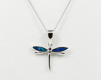 Blue fire opal Dragonfly pendant, Silver 925, Greek Jewelry from Greece, Bijoux Grec, Collana opale blu libellula, valentine's day for her