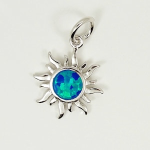 Opal Sun Pendant Tiny Opal Necklace Pendant Blue Opal Silver Pendant Small Pendant Greek Jewelry from Greece Gift for teen Mother&#39;s day gift