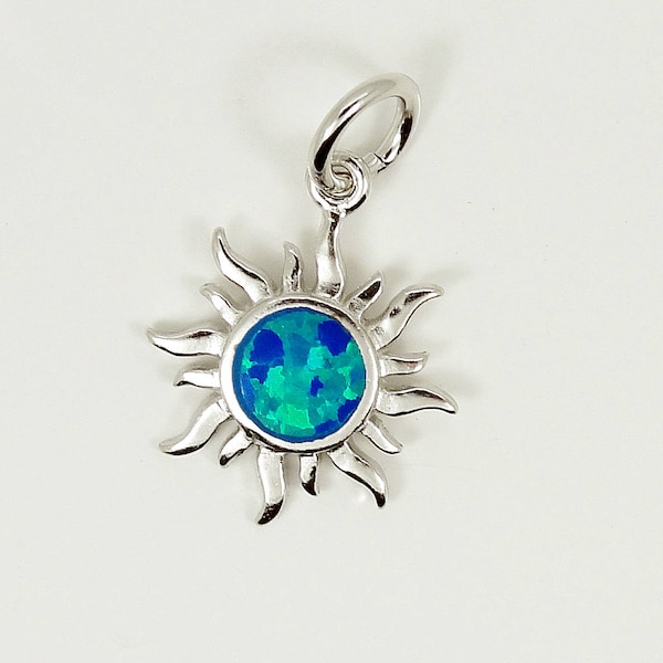 Opal Sun Pendant Tiny Opal Necklace Pendant Blue Opal Silver Pendant Small Pendant Greek Jewelry from Greece Gift for teen Mother's day gift