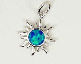 Opal Sun Pendant Tiny Opal Necklace Pendant Blue Opal Silver Pendant Small Pendant Greek Jewelry from Greece Gift for teen Mother&#39;s day gift