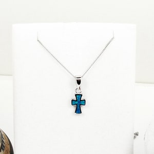 Cross pendant Blue opal, Sterling Silver, Greek Jewelry from Greece, Pendentif croix bleue opale, Bijoux Grec, Gioielli  Greco, kruis opaal