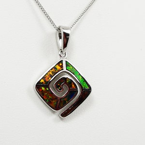 Black Opal squared Spiral Pendant ,Sterling Silver Charm, Greek  Jewellery, griechischen schmuck, collana opale Greco, bijoux grec opal