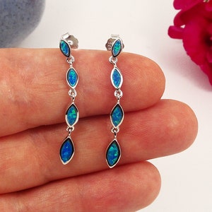 Long  Earrings, Oval Blue opal, Sterling silver, Handmade Greek jewelry, Gift for her, graduation, mother, sister, girlfriend, wife, mom