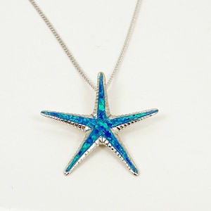 May include: A silver necklace with a blue opal starfish pendant.