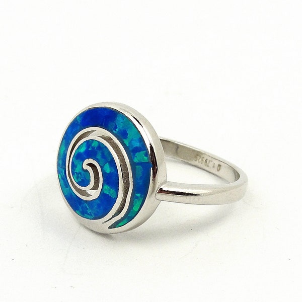 Blue Opal Spiral silver ring, sterling silver 925, Greek jewellery, Bijoux Grec opale, griechischen schmuck, anello opale Greco spirale,