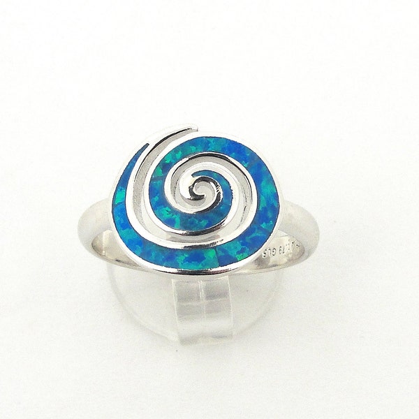 Blue Opal Spiral silver ring, sterling silver 925, Greek jewellery, Bijoux Grec opale, griechischen schmuck, anello opale Greco spirale,