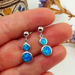 Dangle  Earrings, Round Blue opal, Sterling silver, Handmade Greek jewelry, Gift for her, graduation, mother, sister, girlfriend, wife, mom