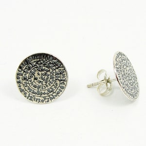 Oxidized Sterling Silver Phaistos Disc Stud Earrings