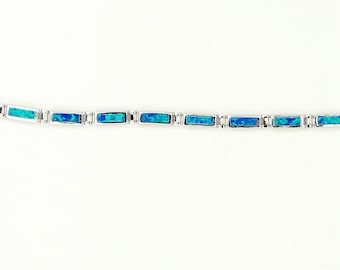 Blue Opal Sterling Silver Bracelet - Adjustable Greek Bracelet