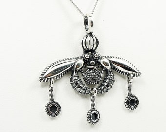 Minoan Malia Bees pendant, Sterling Silver 925, Greek Jewelry Symbols, Pendentif Argent, Bijoux Grec, Gioielli Greco argento, Ketting Silber