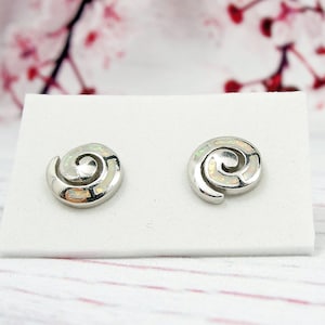 White Fire Opal Spiral Stud Earrings, Greek Silver Jewelry