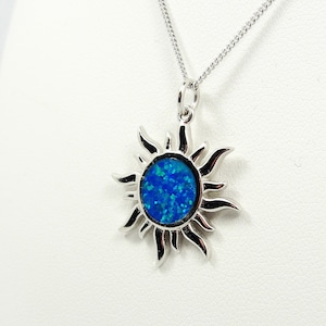 Opal Sun Pendant, Greek Jewelry from Greece, Blue Opal Silver Pendant, Small Pendant,  Gift for teen, Mother&#39;s  day gift