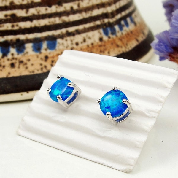Blue Opal Silver Stud Earrings, Greek Jewelry, Gioielli Greco, Bijoux Grec, Bijoux pour enfant, Griechischer Schmuck, Griekse sieraden