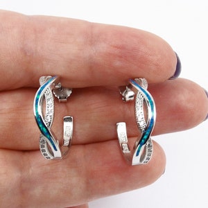Blue opal hoop Earrings, Sterling silver, Greek jewelry from Greece, Gioielli Greco, Bijoux grec, Griechischer Schmuck, Griekse sieraden