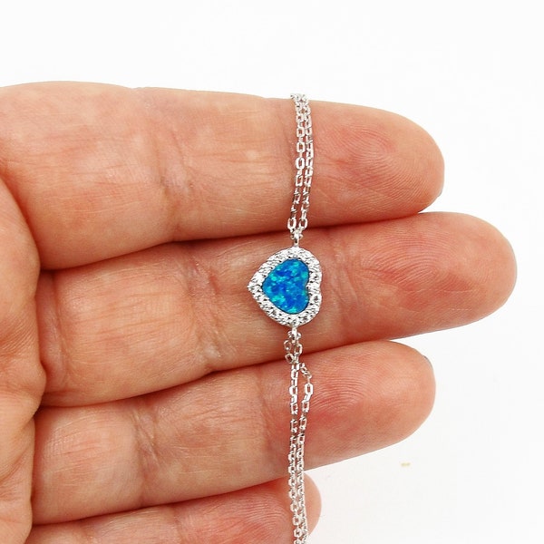 Bracelet coeur opale bleue, argent sterling, bijoux grecs, cadeau pour elle, griechischer Schmuck, Herz Armband, bracelet coeur, bijoux grec