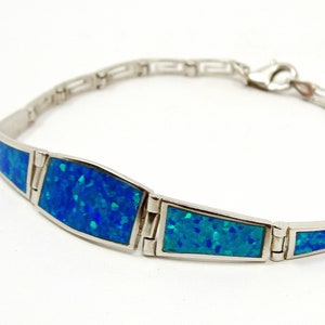 Blue Opal Sterling Silver Meander Bracelet - Ancient Greek Jewelry