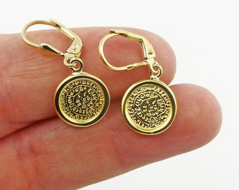 Gold Phaistos Disc Dangle Earrings: 18k Gold Plated Sterling Silver