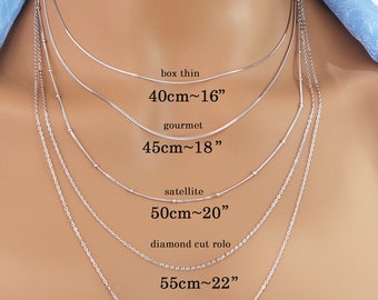 Sterling silver chain, Gourmet chain, Box chain, Satellite chain, Diamond cut rolo chain