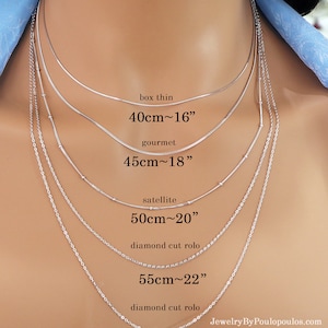 Sterling silver chain, Gourmet chain, Box chain, Satellite chain, Diamond cut rolo chain