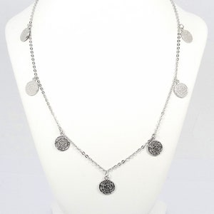 Silver Multiple Tiny Phaistos disc necklace  silver 925 and 18k paltinum plated, Greek Jewelry,  Bijoux Grec, Gioielli Greco, Ketting