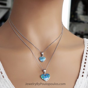 Opale blu/ Ciondolo in argento cuore/ Gioielli greci/ Herz Anhänger/ griechischer Schmuck/ gioielli greco/ ciondolo cuore/ pendentif coeur
