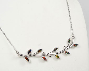 Silver necklace, Black Opal Olive Tree Branch Leaf, Unique Beautiful gift for her, mom, wife, anniversary, Graduation, ancient greek jewelry