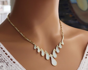 Elegante vergulde witte opaal Teardrop ketting, Griekse Meander ketting, Sterling zilver 925, Griekse sieraden