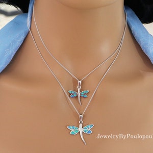 Blue fire opal Dragonfly pendant, Silver 925, Greek Jewelry from Greece, Bijoux Grec, Collana opale blu libellula, valentine's day for her