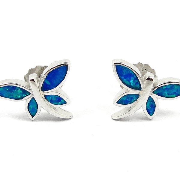 Blue opal Tiny Dragonfly earrings, Silver 925, Greek Jewelry, Bijoux Grec, orecchini opale blu libellula, Gioielli  Greco, Kids, Enfant,