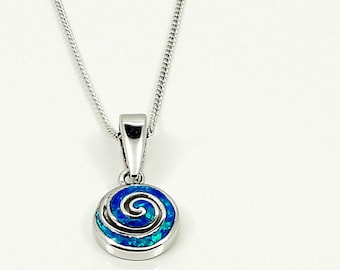 Tiny opal necklace pendant, extra small spiral pendant, greek spiral pendant, spiral opal charm, sterling silver, blue opal, greek jewelry