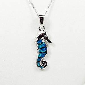 Blue opal sea horse hippocampus , Silver 925, Greek Jewelry from Greece, Blau Seepferdchen, griechischer Schmuck, greco ciondolo ippocampo