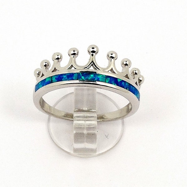 Blauwe Opal Crown zilveren ring, Sterling zilver 925, Griekse sieraden, Bijoux Grec opale, Krone ring griechischen schmuck, anello opale Greco,