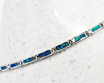 Blue Opal Sterling Silver Bracelet - Adjustable Greek Bracelet