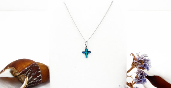 Blue Mini Cross Heart Necklace
