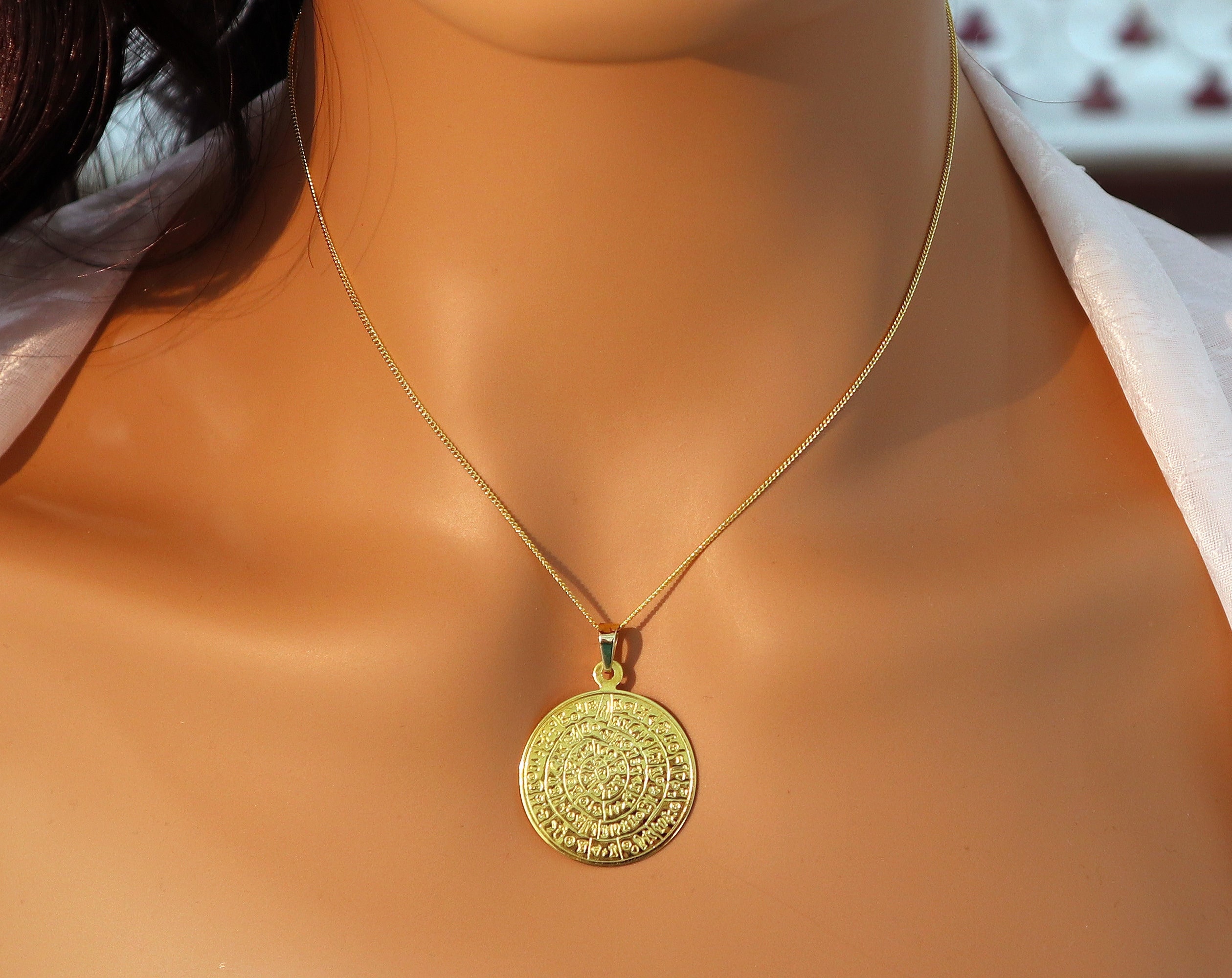 古代ギリシャ 両面フェストス·ディスク オーバル ペンダントトップ