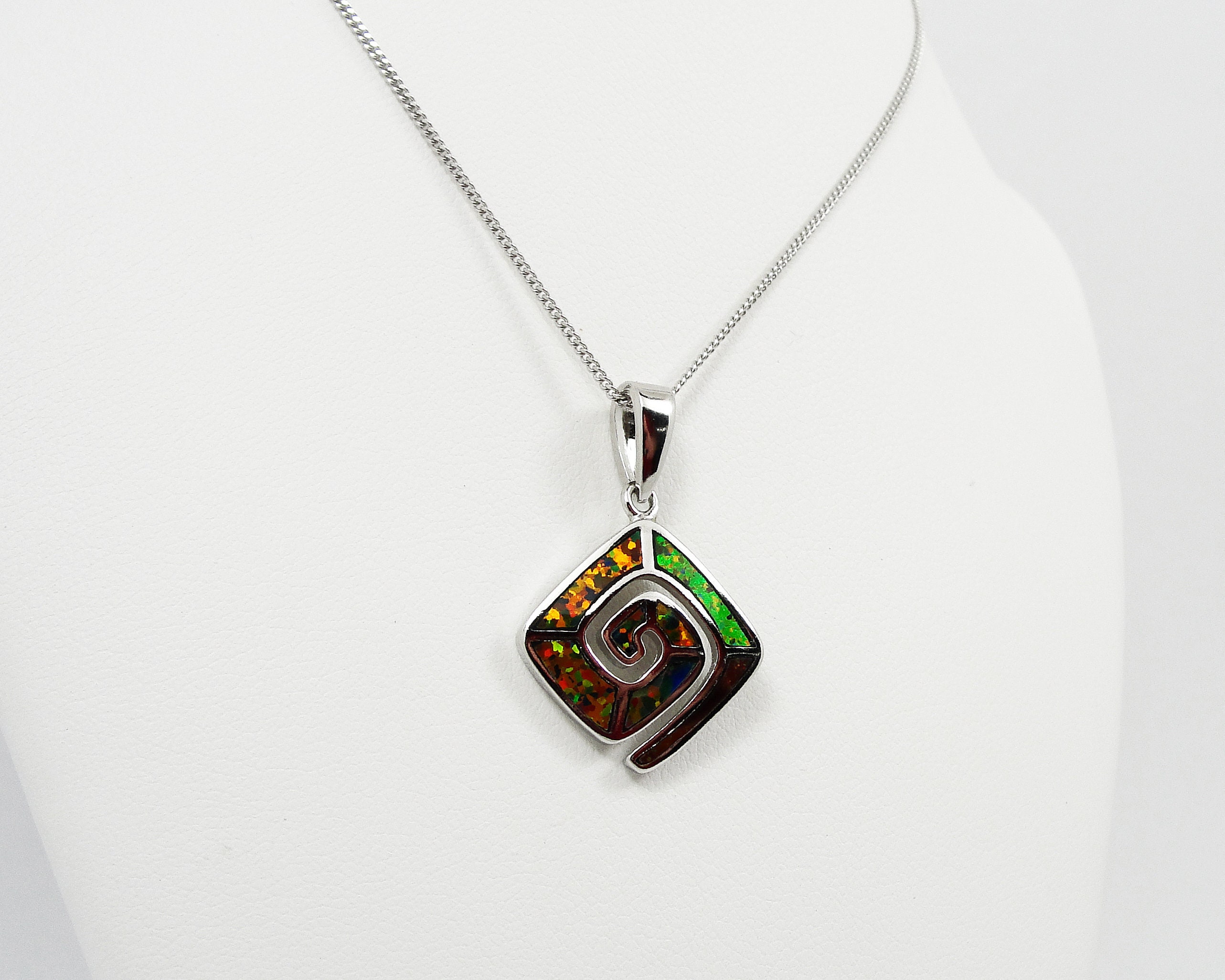 Black Opal Squared Spiral Pendant sterling Silver Charm - Etsy
