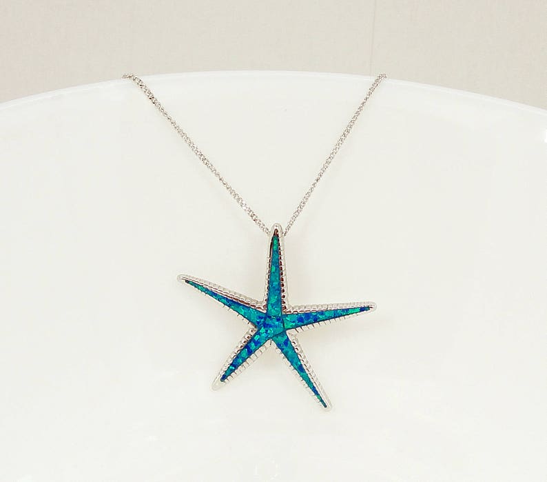 ciondolo stella marina Hamdmade Greek Jewelry Sterling Silver Blue Opal Starfish Pendant \u00e9toile de mer pendentif Seestern Anh\u00e4nger