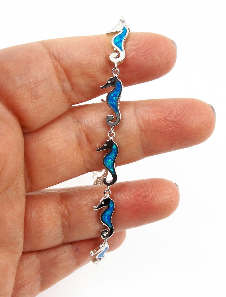 Blue opal seahorse Hippocampu bracelet in Silver Greek jewelry griechischer Schmuck Seepferdchen Armband Hippocampe bracelet Bijoux grec