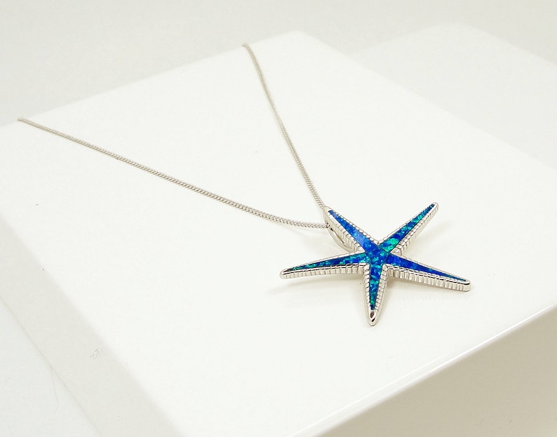 ciondolo stella marina Hamdmade Greek Jewelry Sterling Silver Blue Opal Starfish Pendant \u00e9toile de mer pendentif Seestern Anh\u00e4nger