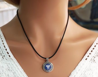 Lapis lazuli-ketting Griekse ionische zuil: sterlingzilver 925 en email