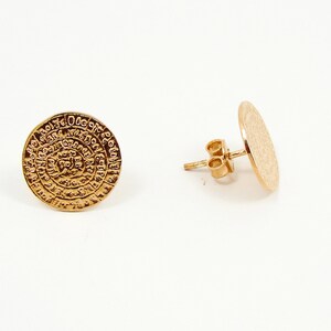 Rose gold medium size Phaistos disc stud earrings, Sterling silver 18k rose gold plated, Greek Jewelry, Bijoux Grec, Gioielli Greco,