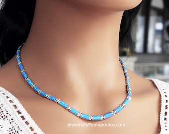 Halsband i sterlingsilver med blått opal, minimalistiska grekiska smycken