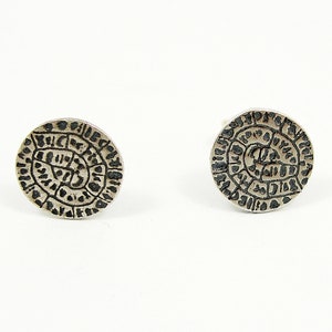 Oxidized Sterling Silver Phaistos Disc Stud Earrings