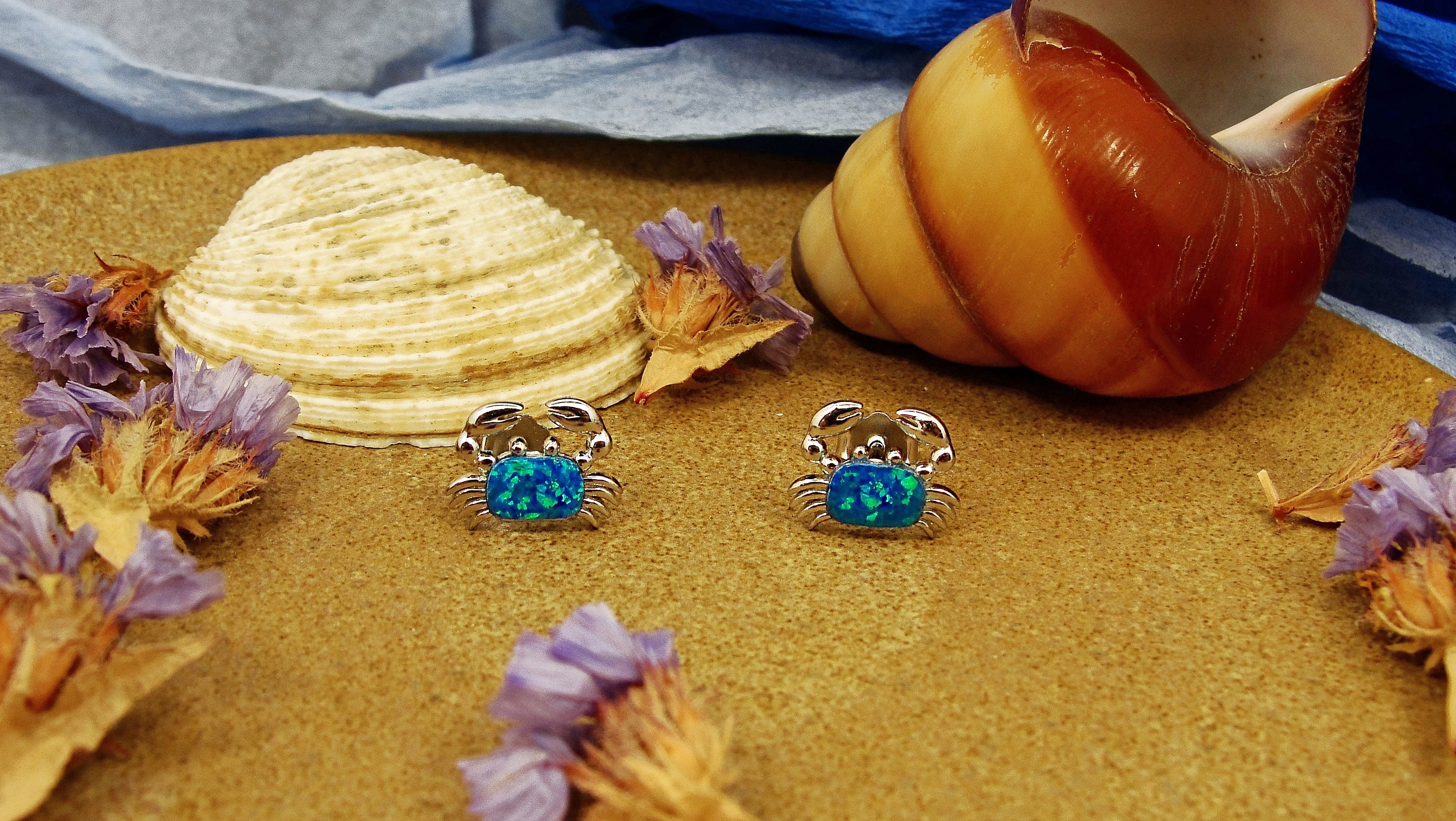 Blue Opal Crabs Silver 925 Stud Earrings Greek Jewelry Etsy