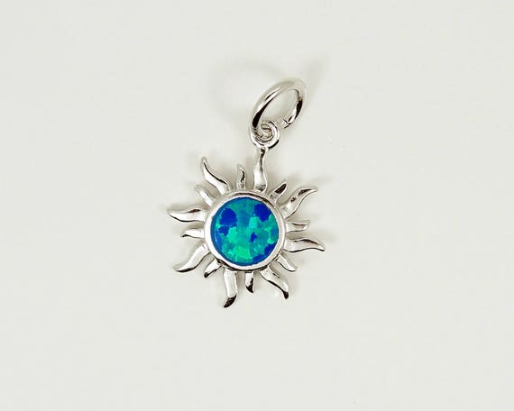 Opal Sun Pendant Tiny Opal Necklace 