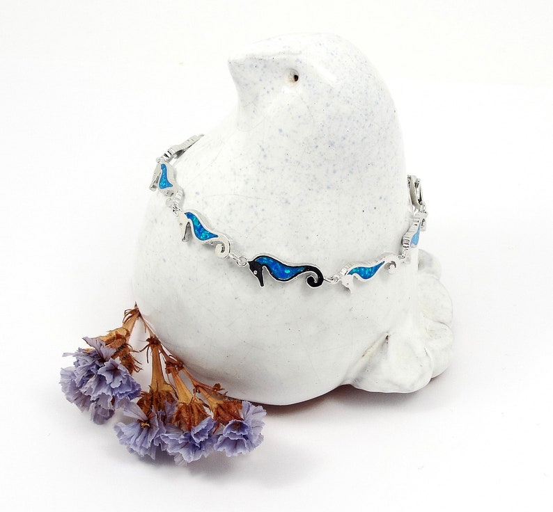 Blue opal seahorse Hippocampu bracelet in Silver Greek jewelry griechischer Schmuck Seepferdchen Armband Hippocampe bracelet Bijoux grec