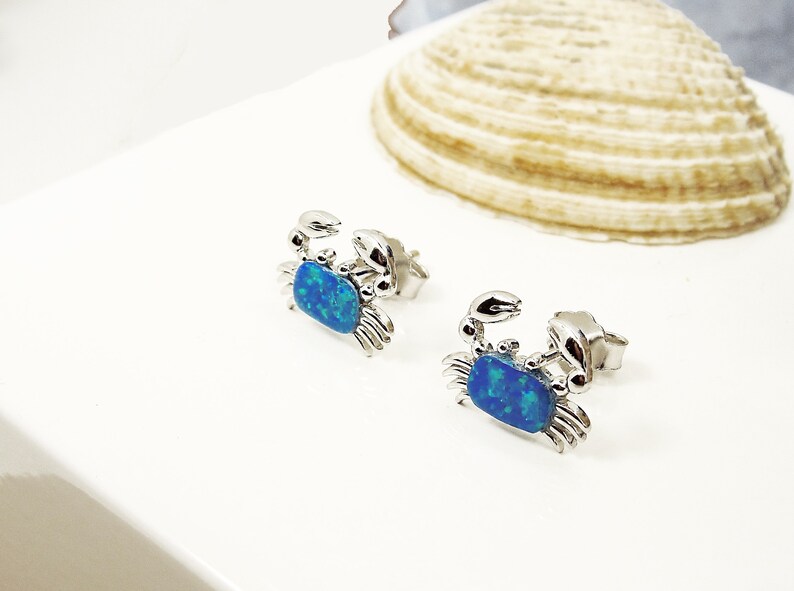 Blue opal crabs silver 925 stud earrings Greek jewelry Etsy