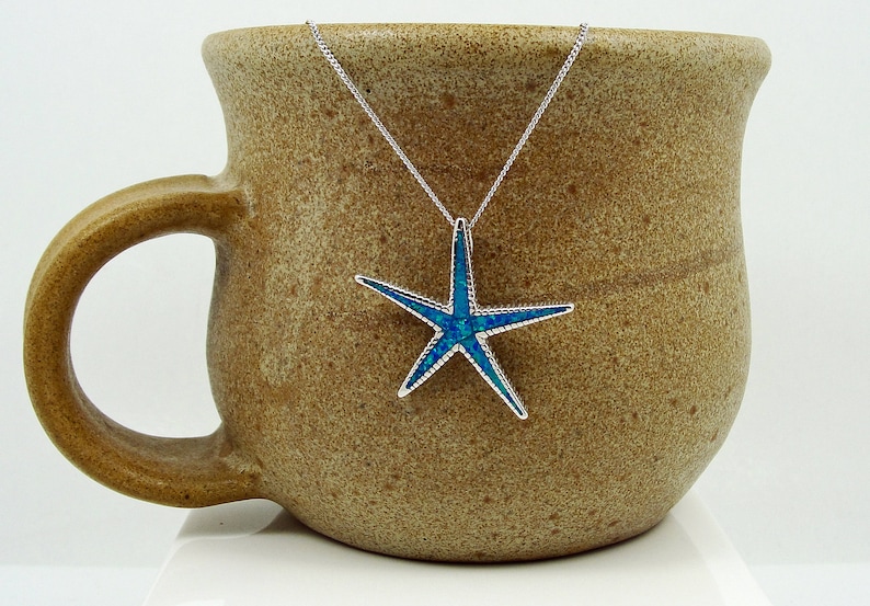 ciondolo stella marina Hamdmade Greek Jewelry Sterling Silver Blue Opal Starfish Pendant \u00e9toile de mer pendentif Seestern Anh\u00e4nger